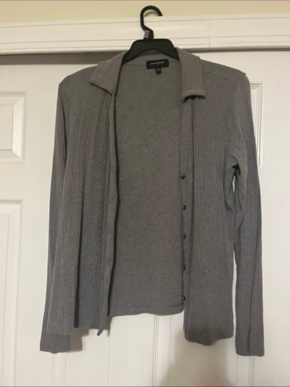 Banana Republic Light Gray Ribbed Button-Front Cardigan